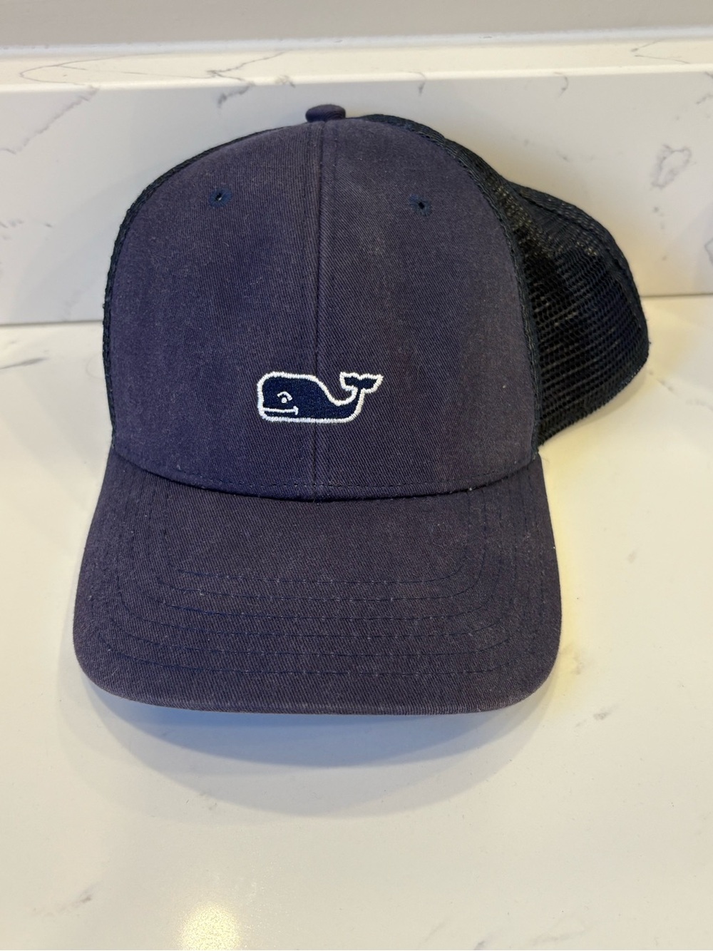 Vineyard Vines Navy Whale Trucker Hat with White Logo